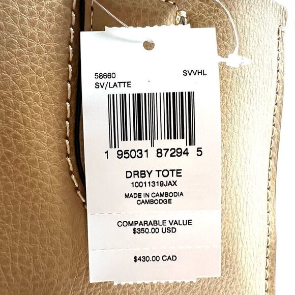 🆕🔥NWT! Coach DERBY Tote Handbag Pebble Leather Latte Msrp:$350.00 - Picture 9 of 9